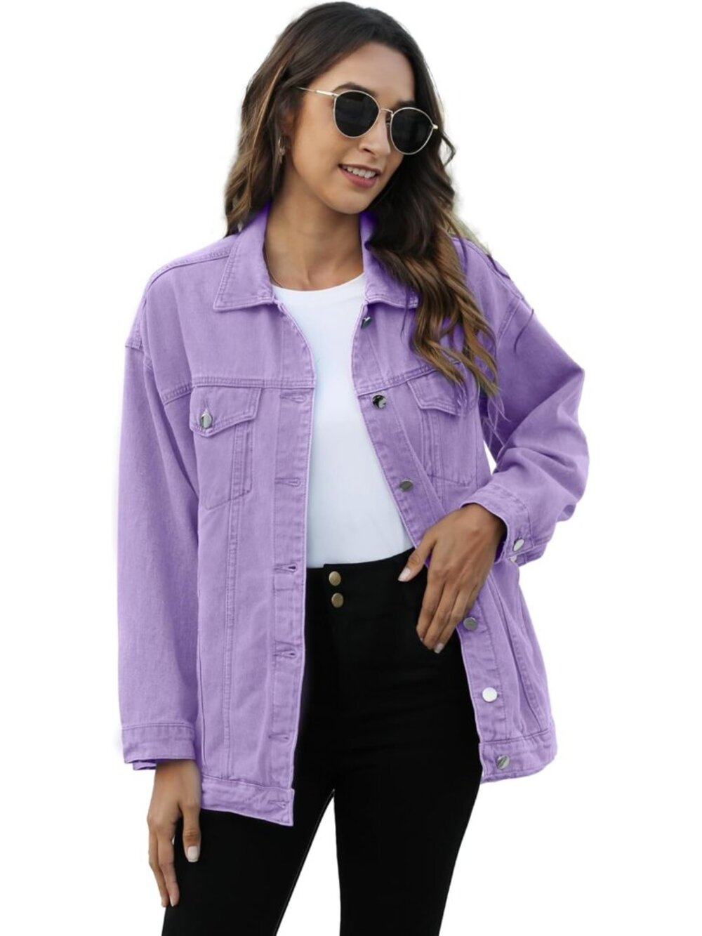 〽️ Women’s Purple Button Down Oversized Long Casual Coat Denim Jeans Jacket